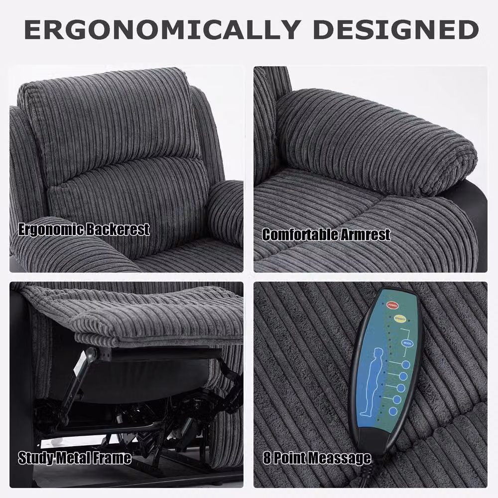 FURNITURE ONE Grey Corduroy Fabric Electric Massage Sofa Set, 3+1+1 Seater – 2