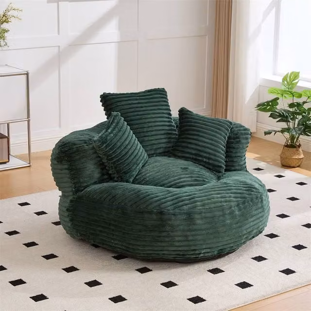 Direct Wicker Emerald Green Corduroy Bean Bag with Armrests and 3 Pillows