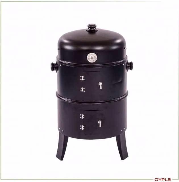 Oypla 3-in-1 Multi Function Charcoal Barbecue BBQ Grill and Smoker with Thermometer in Black and Anthracite Steel
