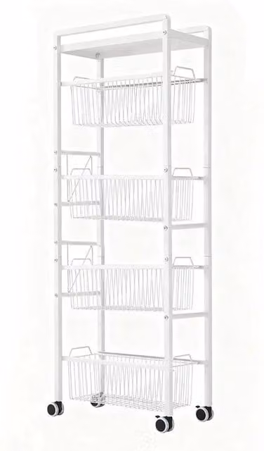 KORVIXA 5 Tier Metal Kitchen Storage Trolley Cart in White