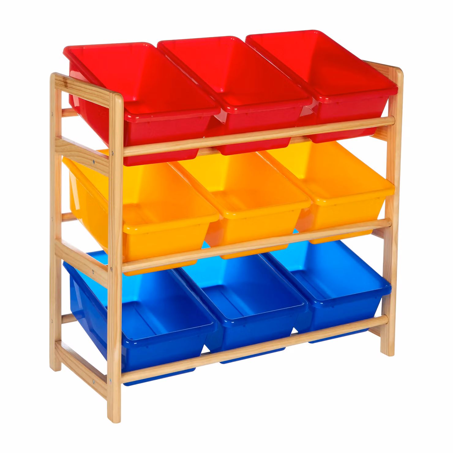 Orsina 3 Tier Wooden Toy Organiser with Multicolour Plastic Bins – 2