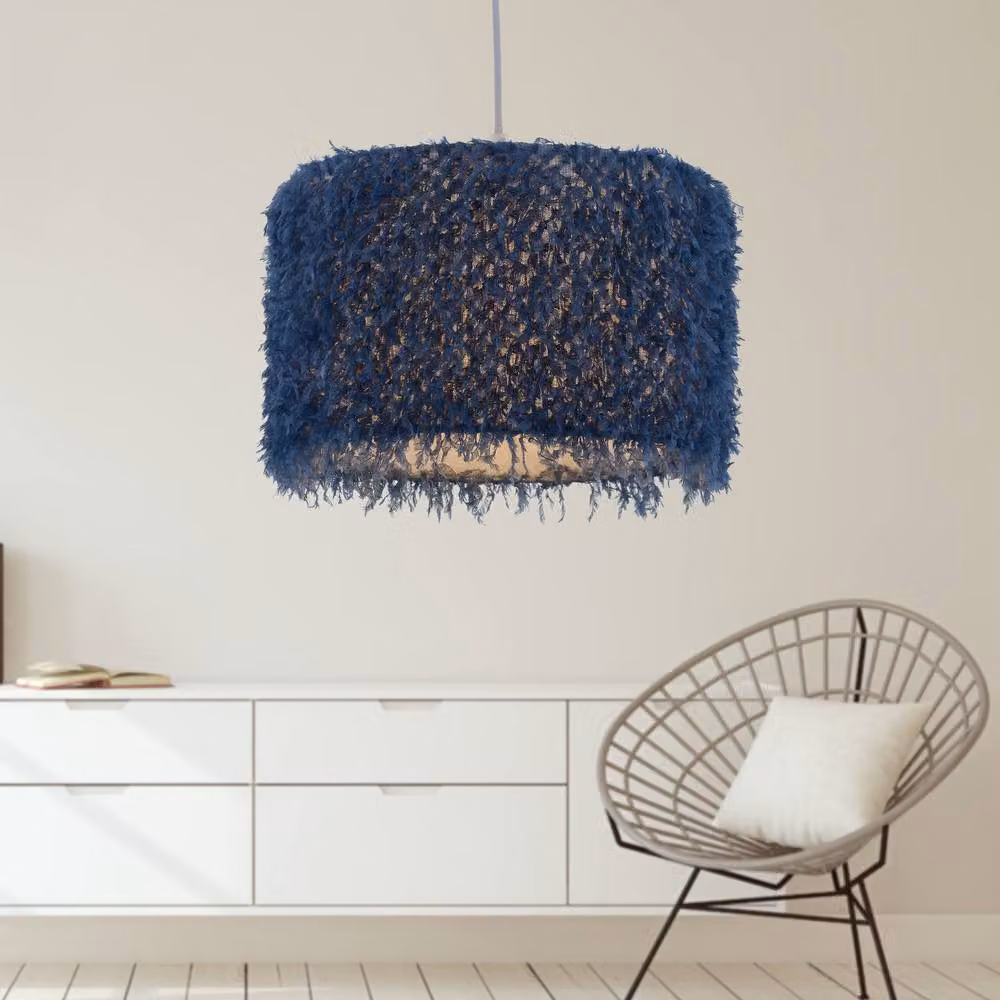 First Choice Lighting Rogers Set of 2 Blue Shaggy Easy Fit Pendant Shades, Diameter: 30 cm – 3