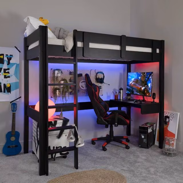 Nöa and Nani Storm Gaming Station High Sleeper Cabin Bed in Black, Single, W/D/H: 90 x 190 cm