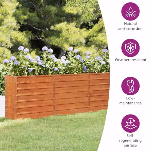 vidaXL Corten Steel Raised Garden Bed in Brown or Grey, W: 320 cm, D: 40 cm, H: 77 cm – 2