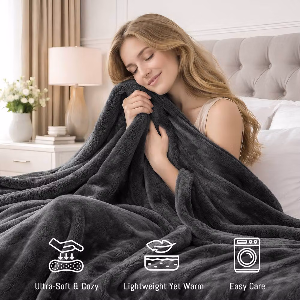 Pamposh Reversible Flannel Fleece Blanket in Dark Grey – 4