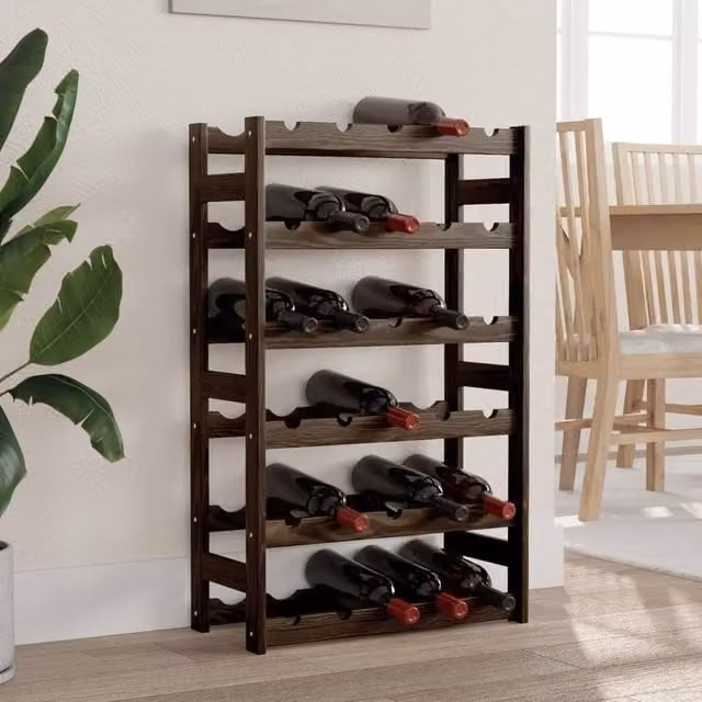 Berkfield Home Wall Mounted Rustic Black Solid Pine Wine Rack for 30 Bottles