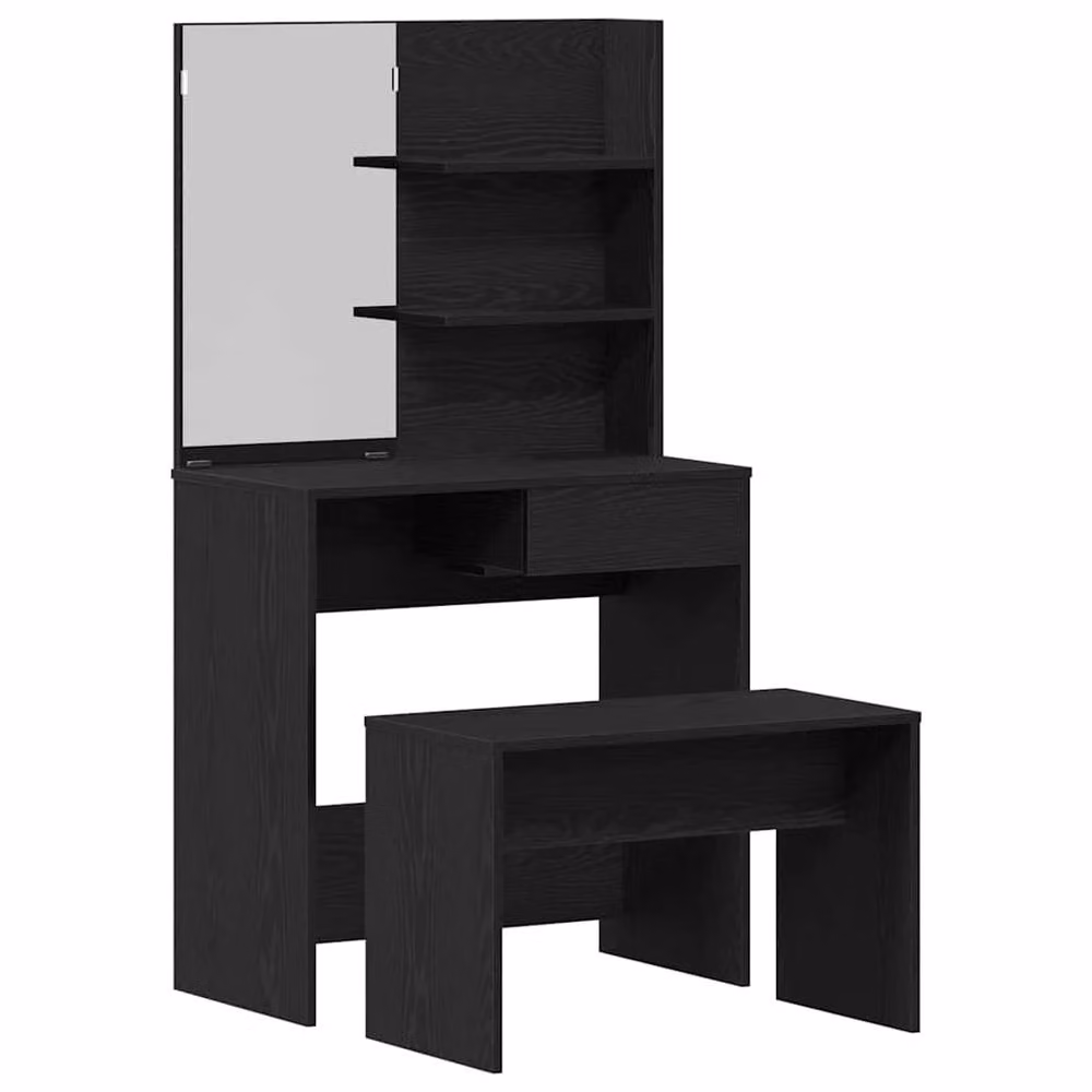 Berkfield Home Traditional Dressing Table Set in Black Oak Engineered Wood – 3