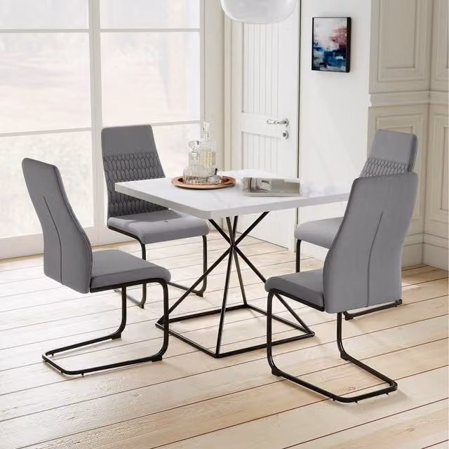 COSTWAY Set of 4 Modern Grey Fabric Dining Chairs with Metal Cantilever Base