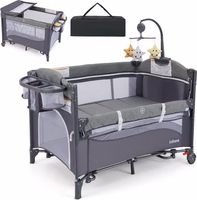 Costway 6-in-1 Baby Travel Cot in Blue