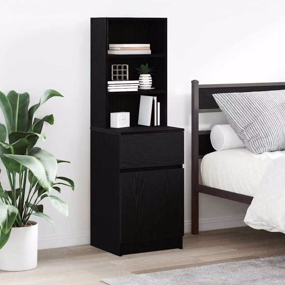 Berkfield Home Black Modern Bedside Cabinet with Hinged Doors and Internal Shelves, W/D/H: 39 x 35 x 125 cm – 2