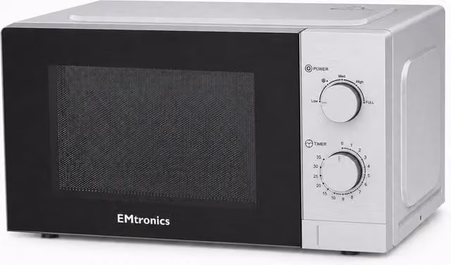 EMtronics 20 Litre Solo Countertop Microwave with Manual Timer Control, Silver