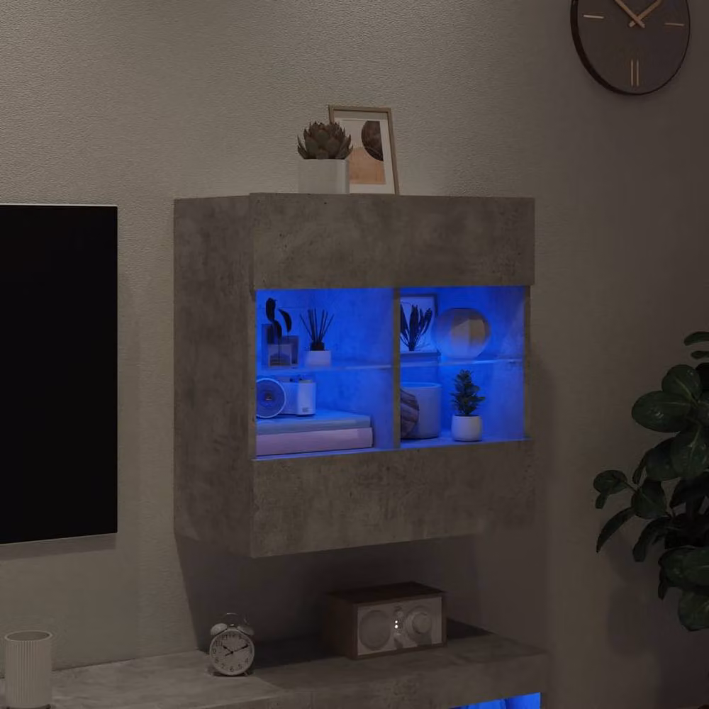 Berkfield Home Modern TV Wall Cabinet with LED Lights in Concrete Grey, W: 58.5 cm, D: 30 cm, H: 60.5 cm – 2