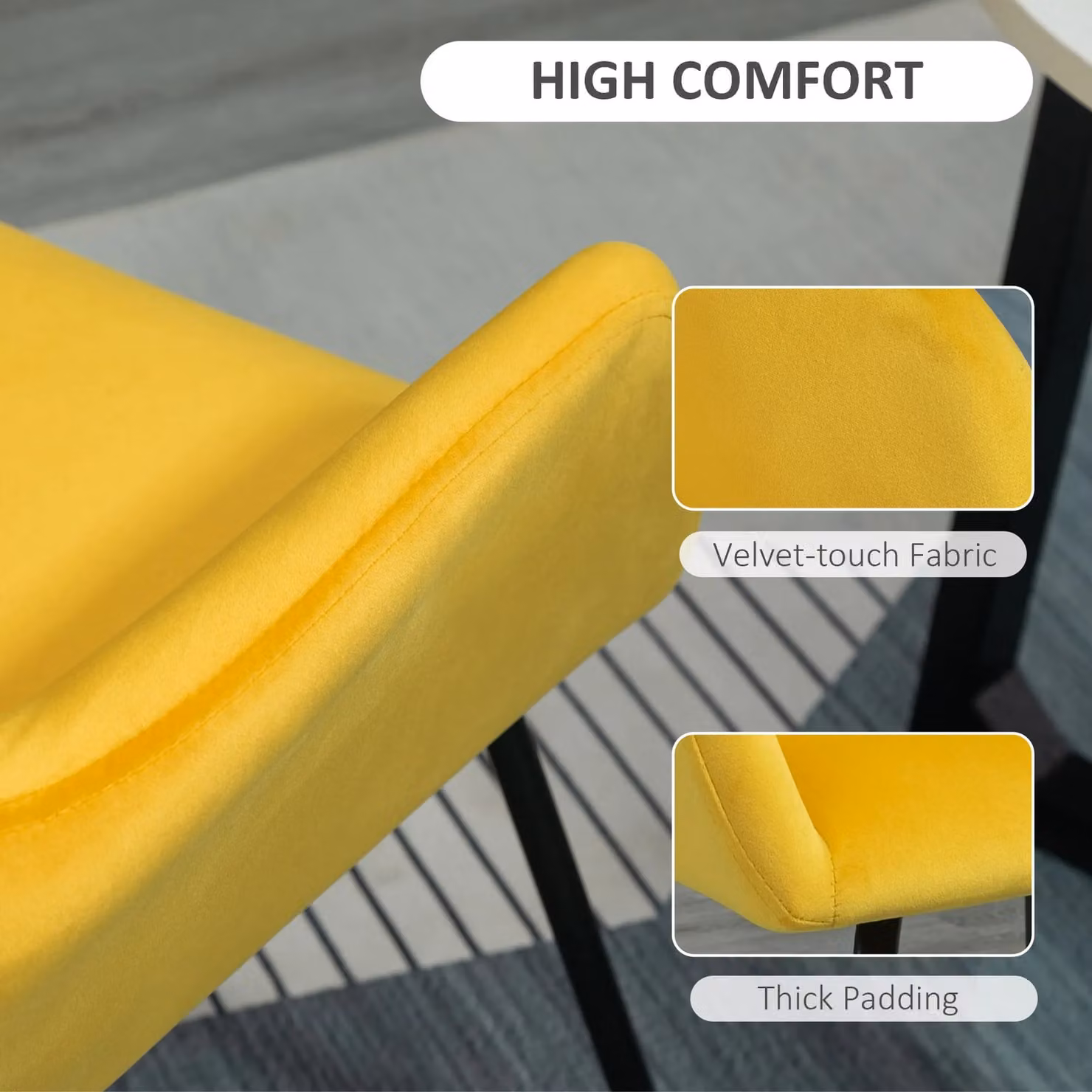 HOMCOM Set of 2 Modern Velvet Upholstered Accent Armchairs with Metal Base in Yellow – 4