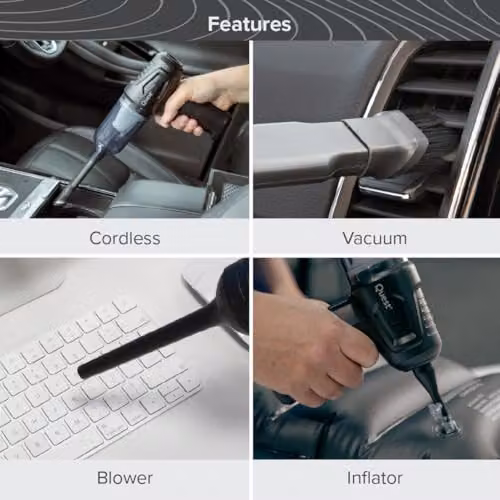 Quest Handheld Car Vacuum and Blower with 6 Attachments, 12000Pa High Power Suction, HEPA Nano Filter and USB Charging in Grey and Black – 3