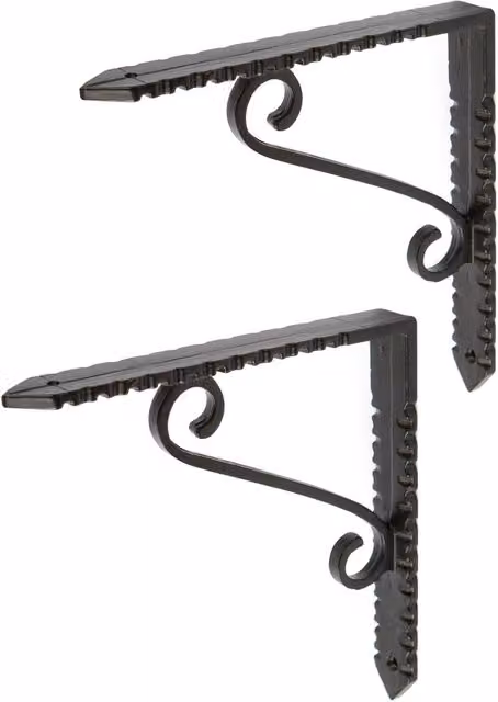 Hammer and Tongs Notched Scroll Iron Shelf Bracket, Black, Pack of 2, Diameter: 15 cm
