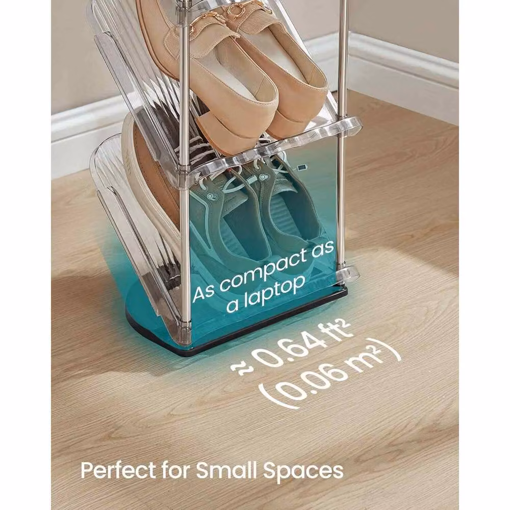 The Bazaarist Set of 2 Slim 5 Tier Sloping Shoe Racks, Grey and Silver – 3