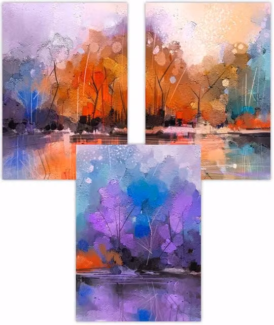 ARTZE Set of 3 Abstract Boho Landscape Paper Posters in Purple, Orange and Multicolour, W: 50 cm x H: 70 cm
