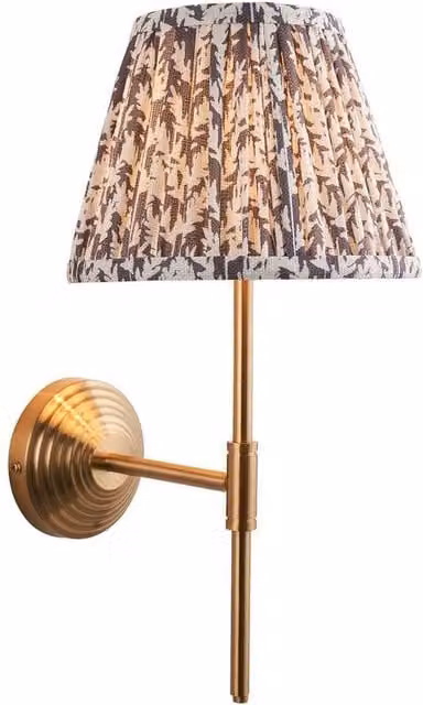 Netlighting Obelisk T Bar Wall Light with Grey Fabric Leaf Shade and Gold Brass Finish, Diameter: 20 cm, B22 – 1