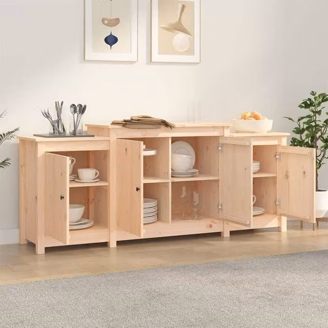 Berkfield Home Solid Wood Pine Sideboard in Beige, W/D/H: 164 x 37 x 68 cm – 1