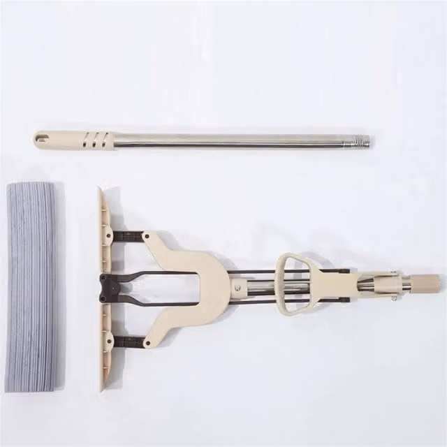 Kelvenix Heavy Duty Sponge Mop with Telescopic Handle and 3 Refillable Heads in Beige