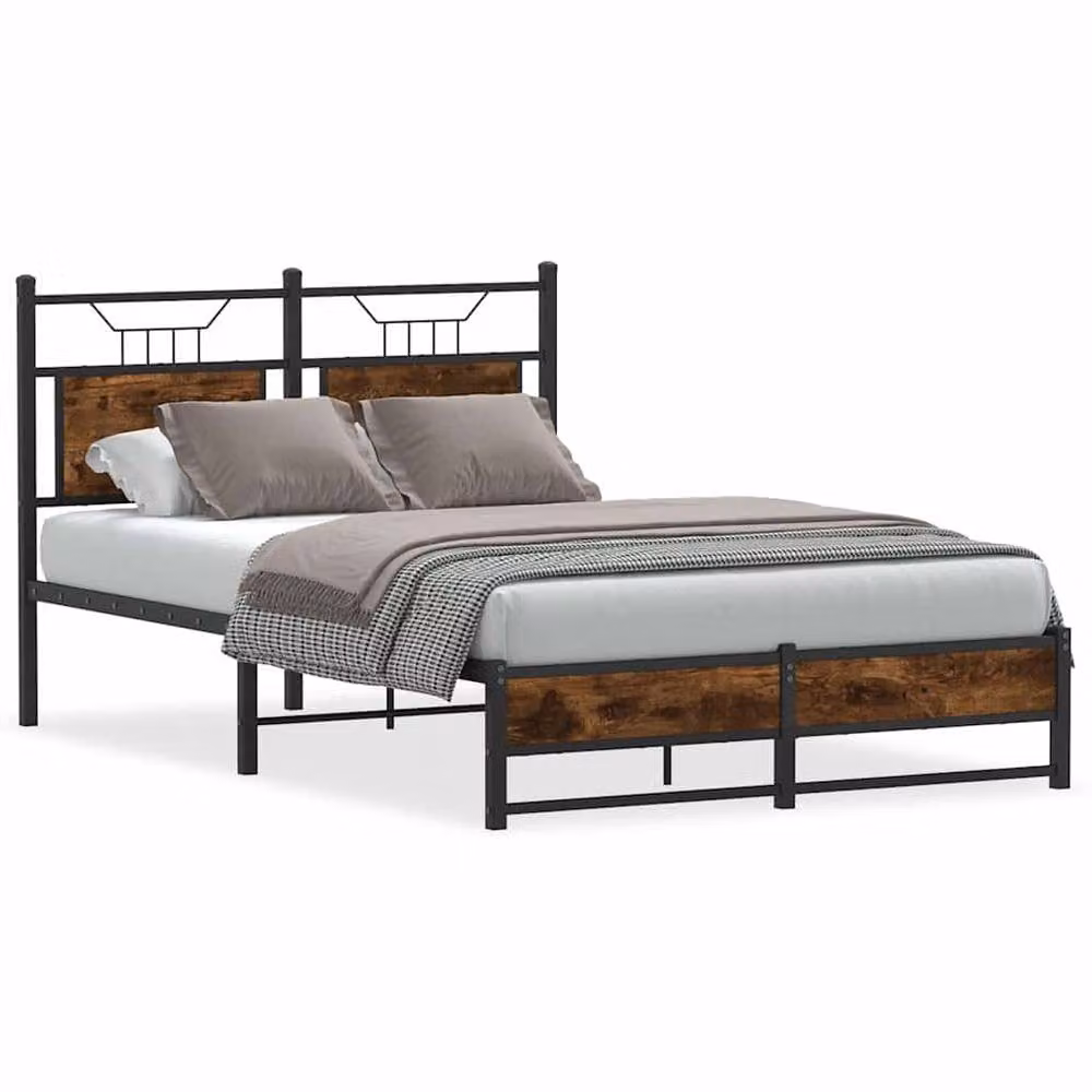 Berkfield Home Decorative Bed Frame in Smoked Oak and Brown, W/D/H: 120 x 200 cm – 3