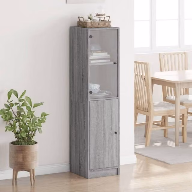 Berkfield Home Highboard with Glass Doors in Grey Sonoma, W/D/H: 35 x 37 x 142 cm – 1