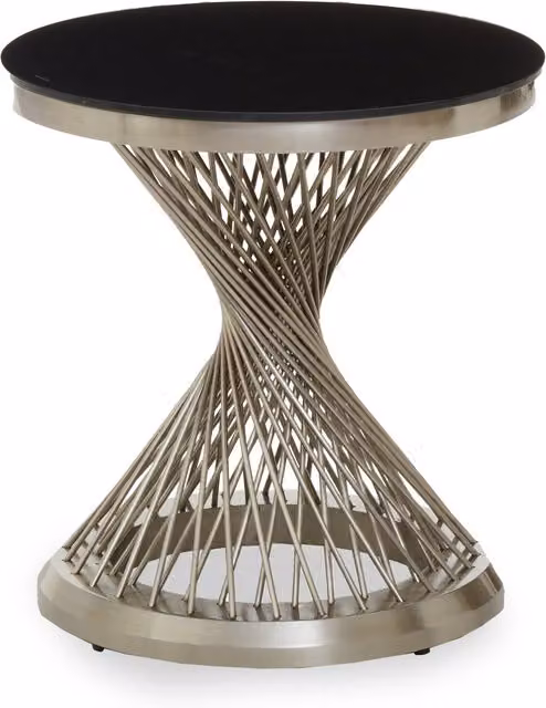 Fifty Five South Anzio Hourglass Side Table with Black Glass Top and Silver Base