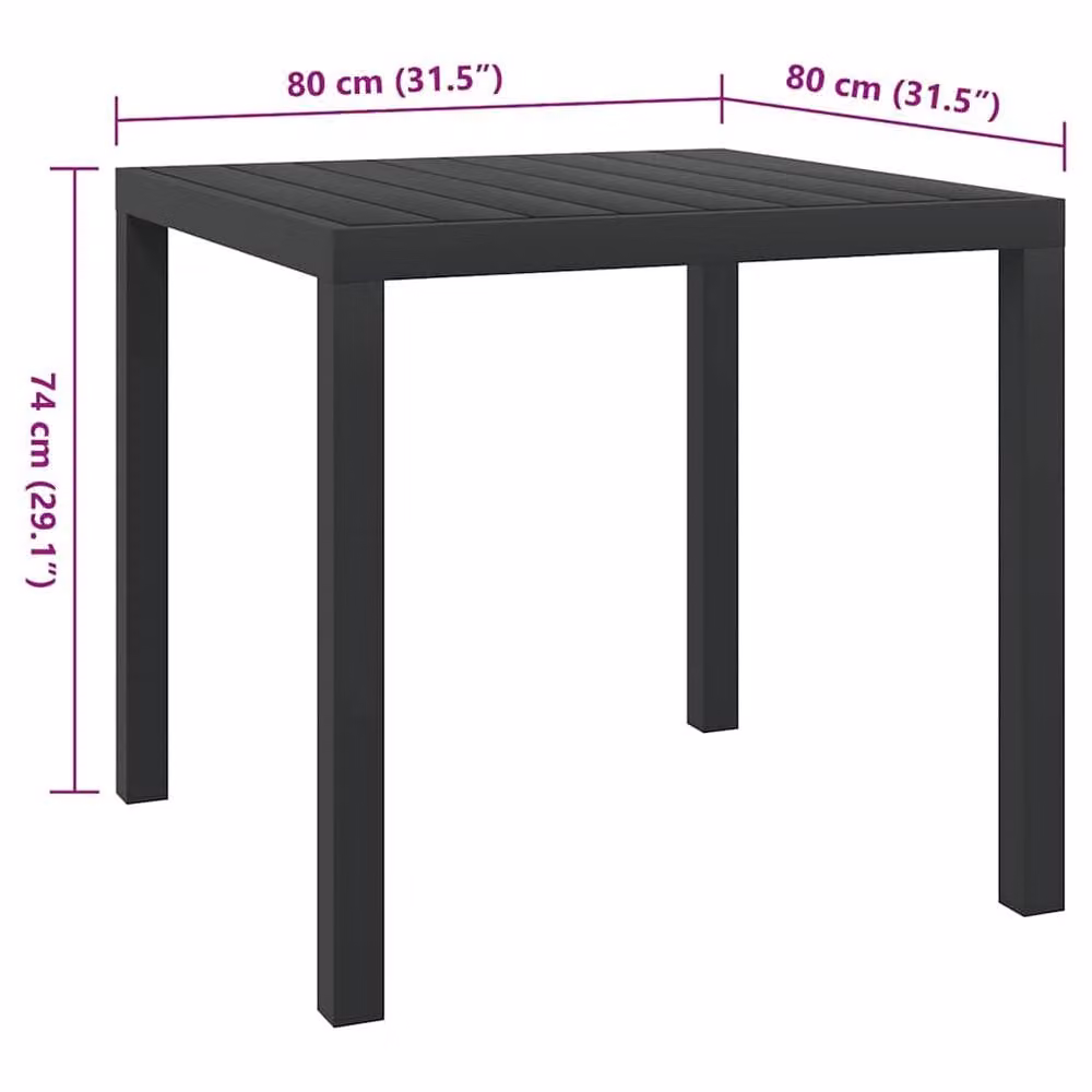 Berkfield Home Square Garden Table in Black Aluminium and WPC, W/D/H: 80 x 80 x 74 cm – 4