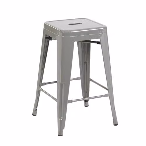 FWStyle Silver Metal Bar Stools Set of 4, Industrial Galvanised Steel, H 61 cm x W 40 cm x D 40 cm