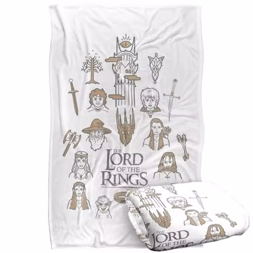Warner Bros. Lord Of The Rings Doodle Icons Super Soft Fleece Throw Blanket, Multicolour, W/D/H: 91 x 147 cm