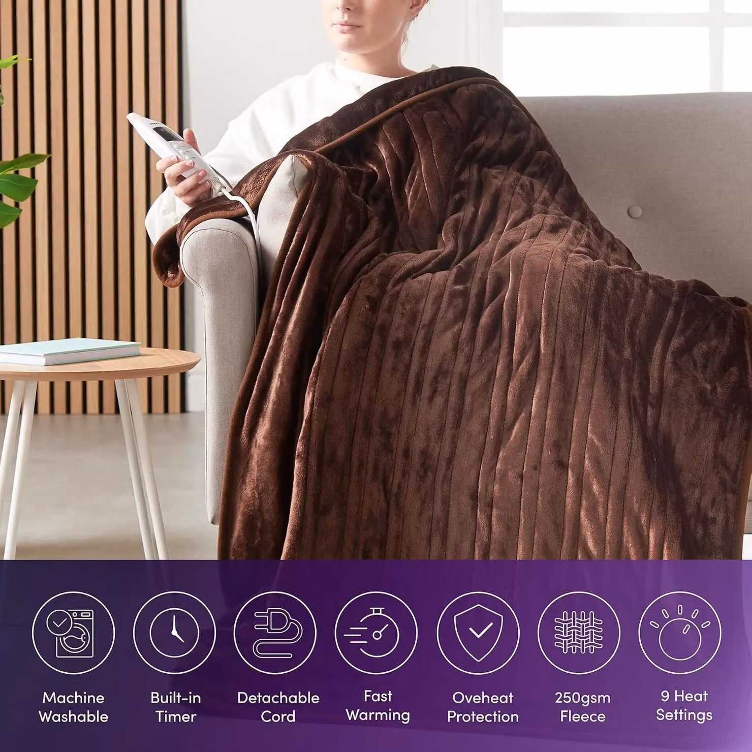 Emperial Brown Soft Fleece Heated Electric Blanket with 9 Hour Timer, W/D/H: 130 x 160 cm – 3