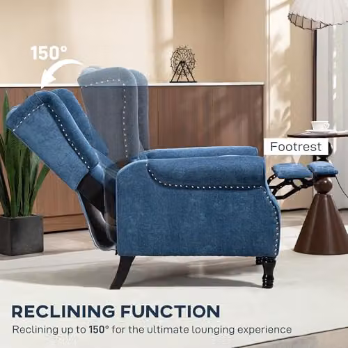 HOMCOM Vintage Manual Reclining Armchair with Integrated Footrest in Blue – 4