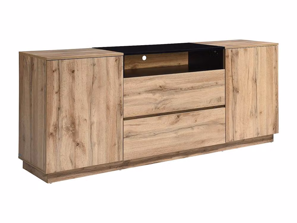 Vente-unique Modern Buffet with 2 Doors, 2 Drawers and 1 Recess in Natural and Black – 2