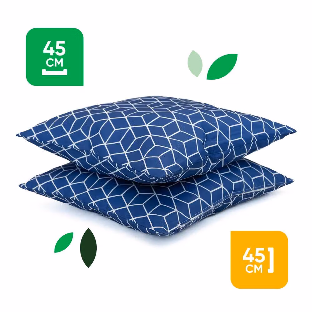 Gardenwize Pack of 2 Blue Square Outdoor Scatter Cushions with Removable Washable Covers – 2