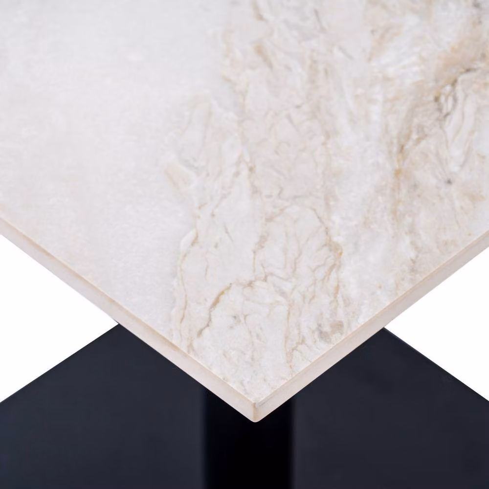 Lemon Pavilion Furniture and Decor Romanby Stone Large Square Dining Table in White Metal, W: 80 cm, D: 80 cm, H: 78 cm – 2