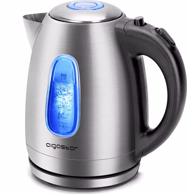 Aigostar Stainless Steel Electric Kettle with Illuminated Light, 1.7 l, Silver and Blue