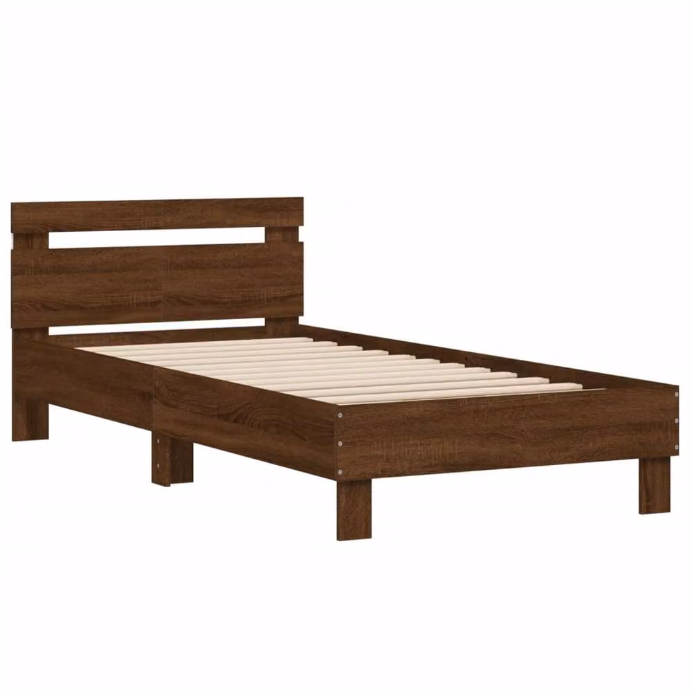 Berkfield Home Modern Bed Frame in Brown Oak with LED Under-Bed Lighting and USB Charging Port, W/D/H: 100 x 200 cm – 4