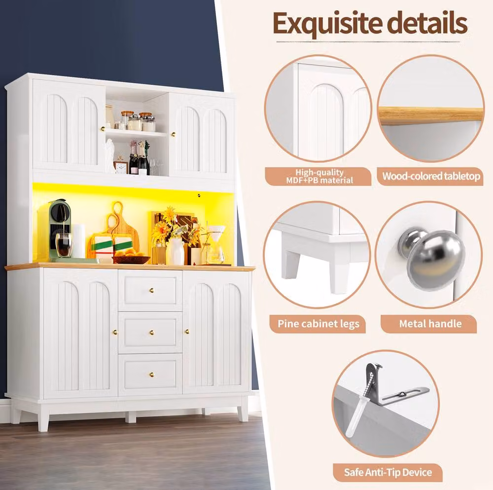 STILVORA White Matt Pantry Cabinet with Integrated LED Lighting, 3 Drawers and 4 Doors – 4