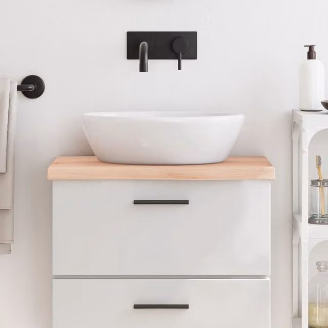 Berkfield Home Brown Untreated Solid Wood Bathroom Countertop W: 60 cm, D: 30 cm, H: 2-4 cm