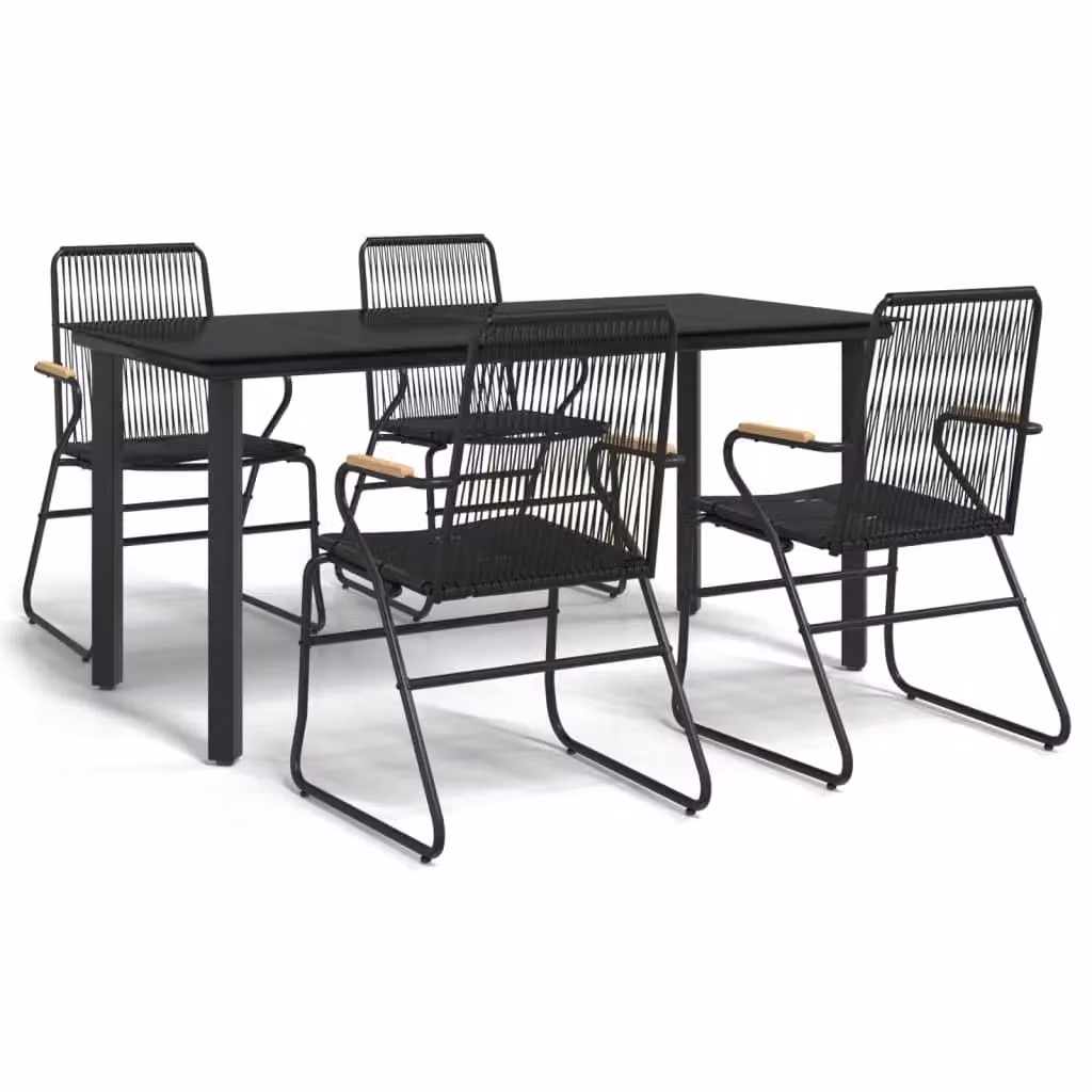 Berkfield Home 5 Piece Black PVC Rattan Garden Dining Set with Glass Top Rectangular Table
