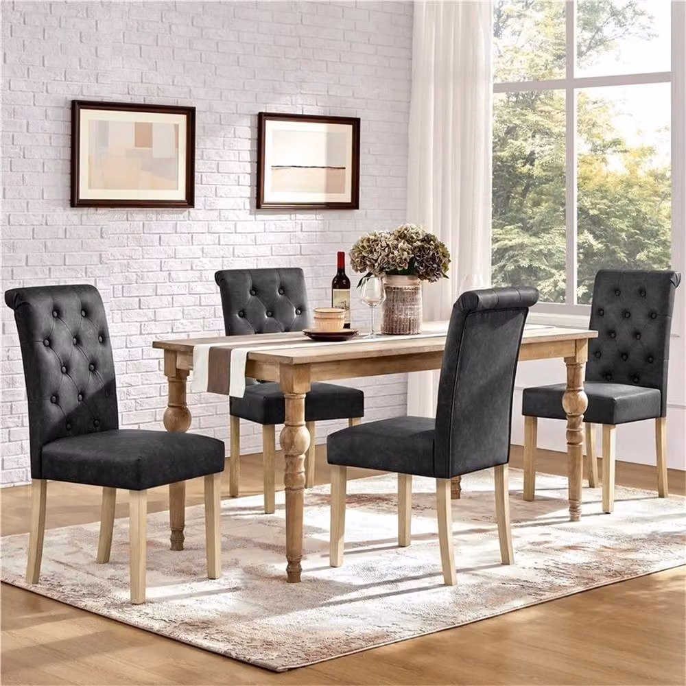 Kelvenix Set of 2 Modern Fabric Dining Chairs in Dark Grey with Rubberwood Frame – 3