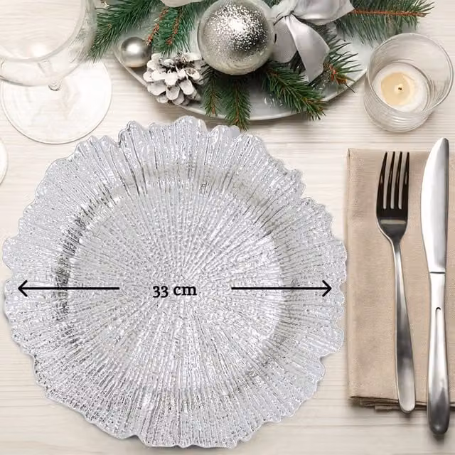 Orsina Set of Four Silver Reef Charger Plates, Diameter: 33 cm