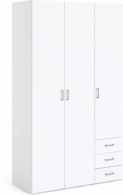 Furniture To Go Space Wardrobe with 3 Doors and 3 Drawers in White, Height: 200 cm