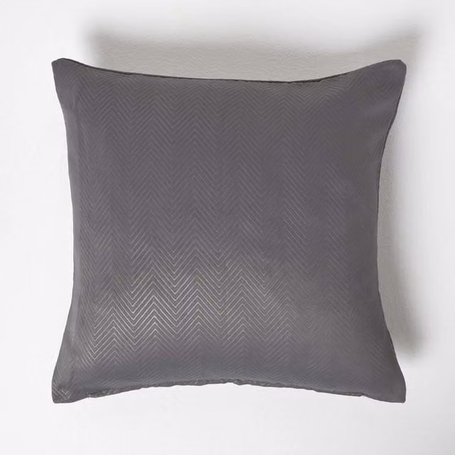 Homescapes Grey Herringbone Chevron Square Cushion Cover
