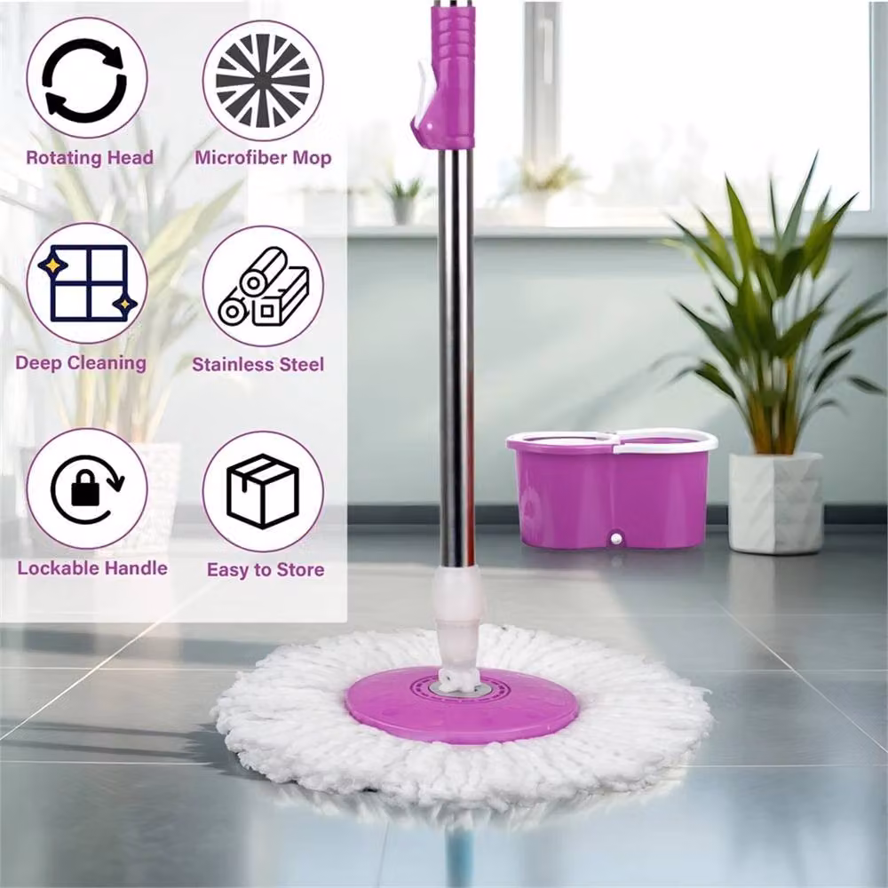 Kelvenix Purple Floor Magic Spin Dry Mop Set with Wringer and Telescopic Handle in Purple – 3