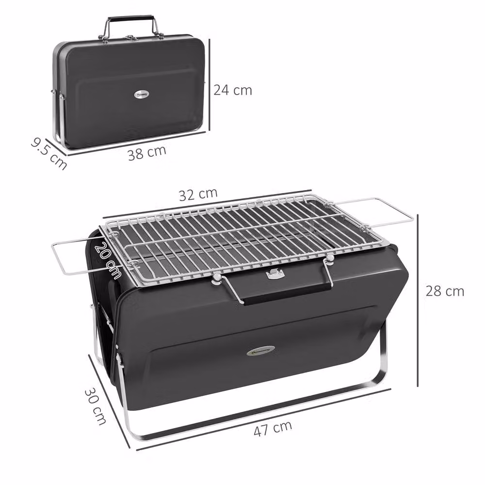 OUTSUNNY Portable Tabletop Charcoal BBQ Grill with Suitcase Design in Black – 2