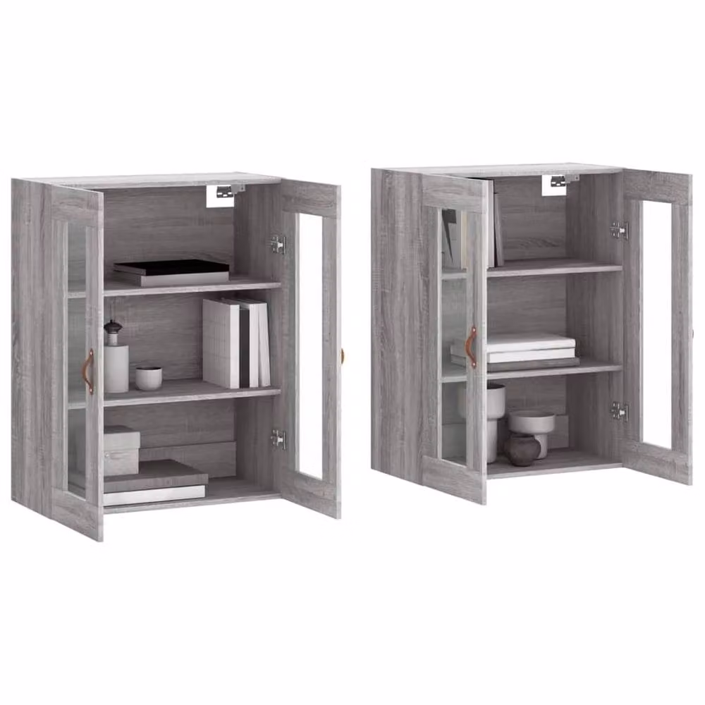 Berkfield Home Set of 2 Wall Mounted Cabinets in Grey Sonoma with Glass Doors – 2
