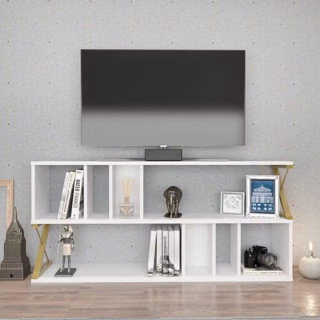 Decorotika Termassini TV Unit and Stand for TVs up to 64 inches, White and Gold