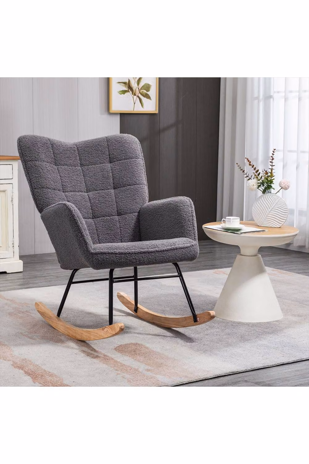 ERGOVEXA Berber Fleece Nursery Glider Rocker in Dark Grey with Solid Wood Frame and Armrests, W/D/H: 71 x 101 x 98 cm – 3