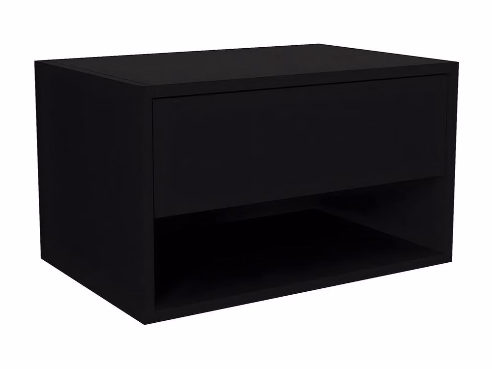 Vente-unique Set of 2 Black Wall-Mounted Bedside Tables with 1 Drawer and 1 Niche, W/D/H: 40 x 15 x 35 cm – 3